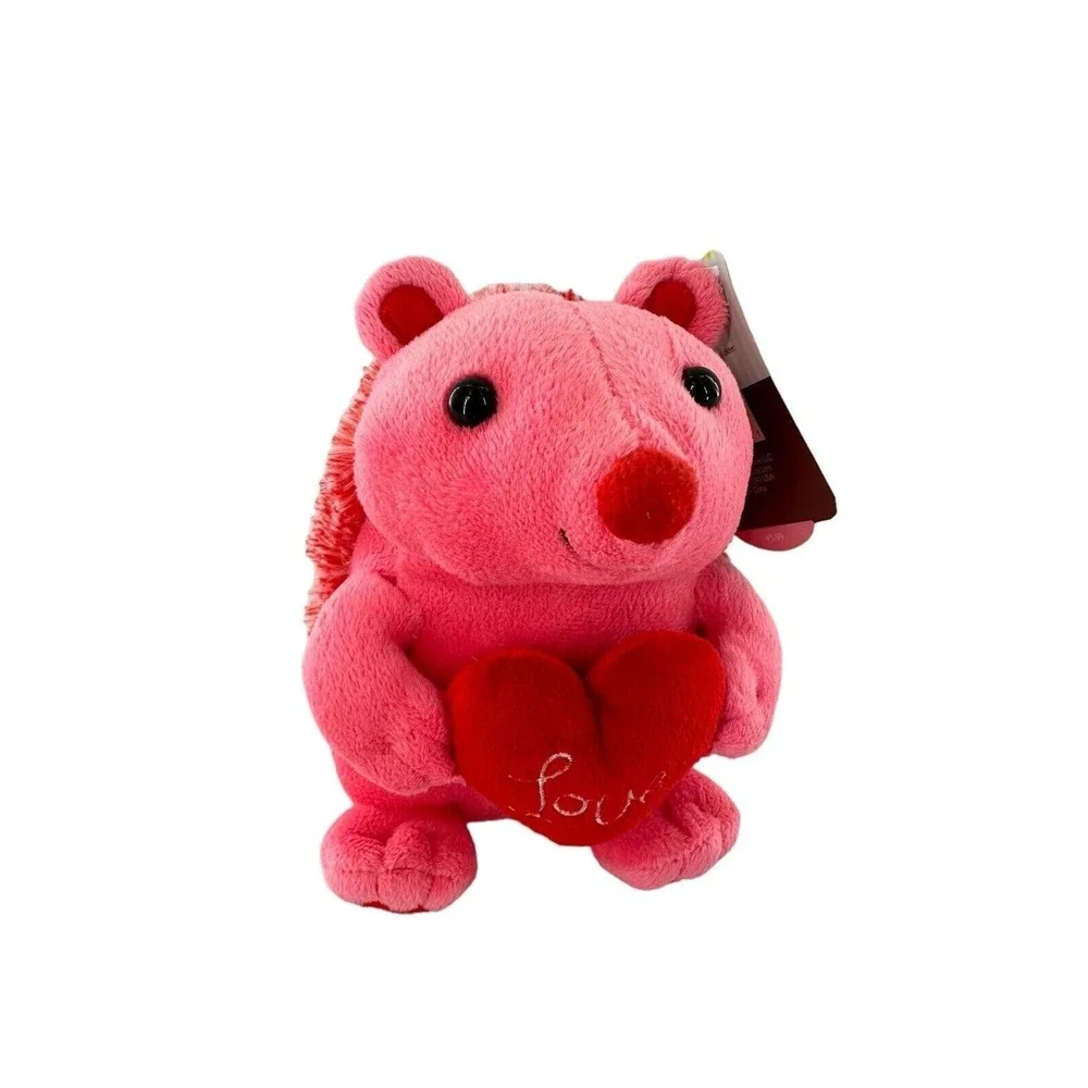 Animal Adventure Pink Hedgehog Plush Toy Holding Red Heart Valentine Porcupine